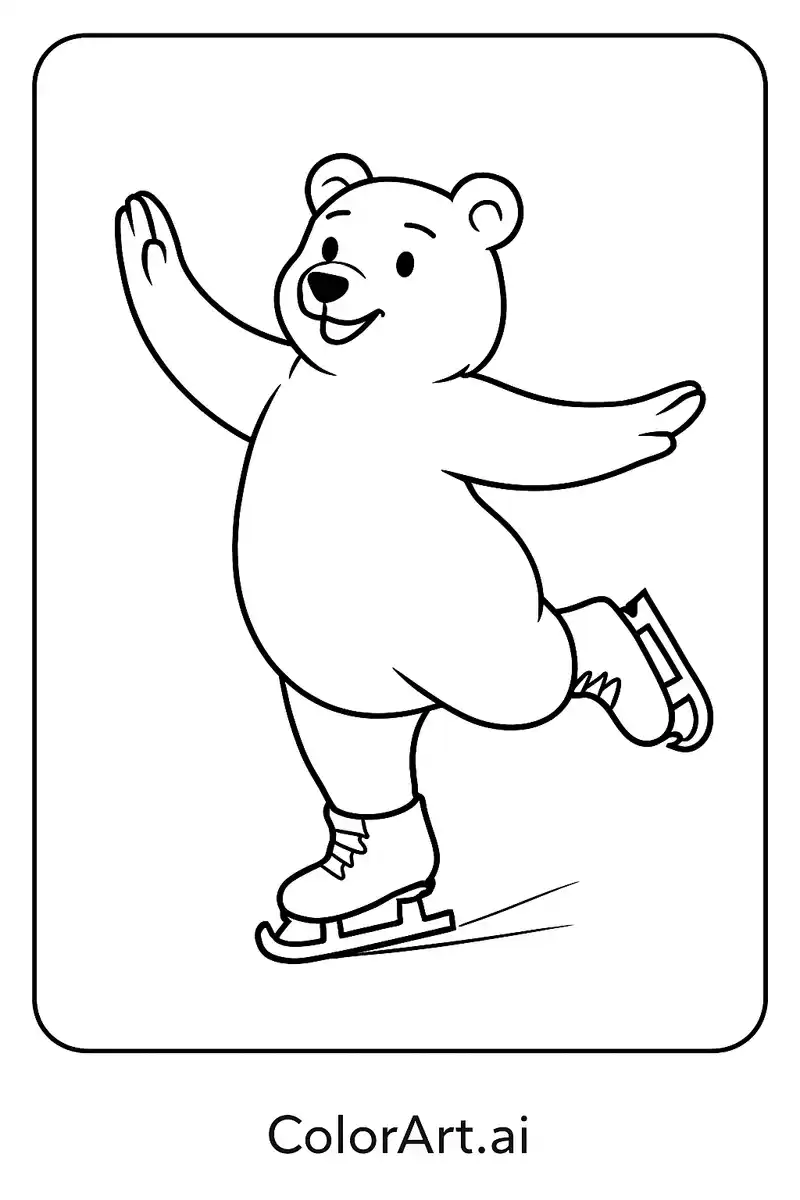 Ice-Skating Bear: A Visual Meditation Coloring Page