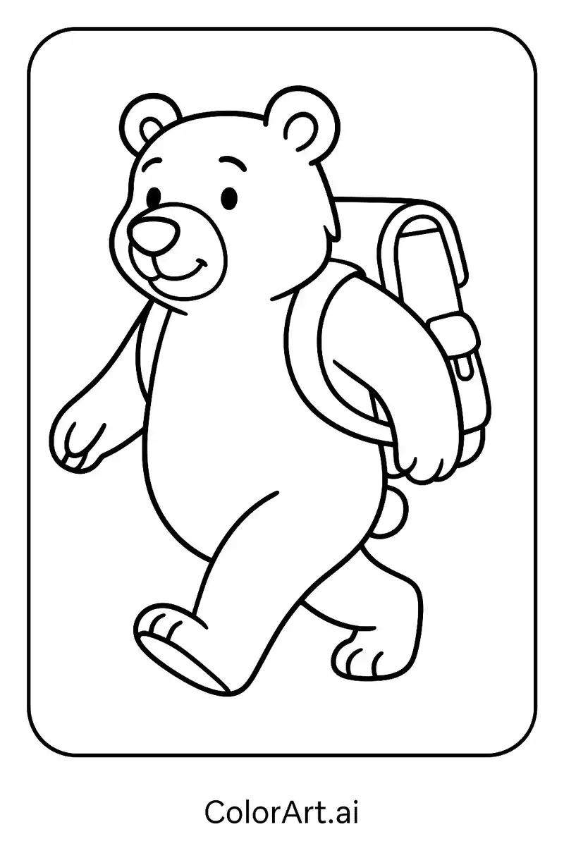 Bear student with a backpack Coloring Page