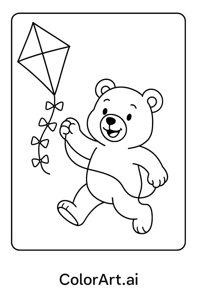 A Joyful Bear with a flying Coloring Page