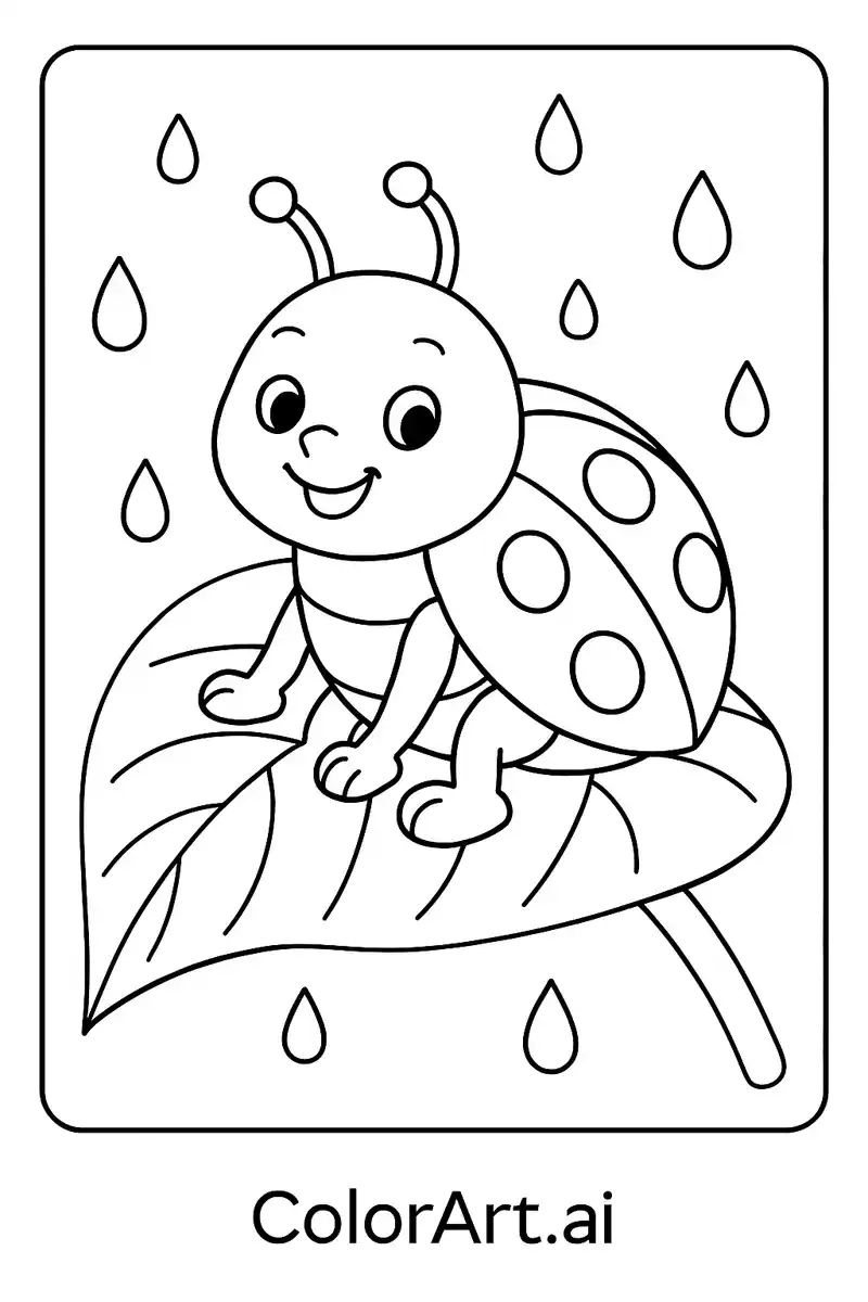 A Little Ladybug’s Rainy Day Adventure Coloring Page
