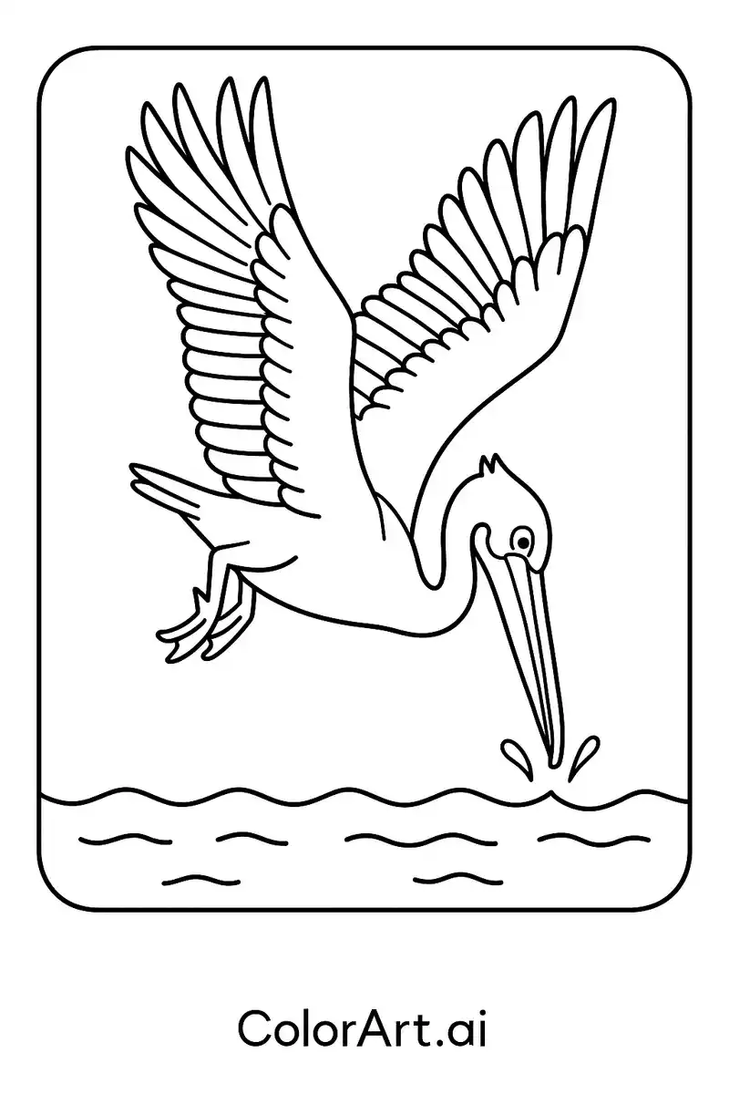 Pelican bird Splash Hunting coloring page