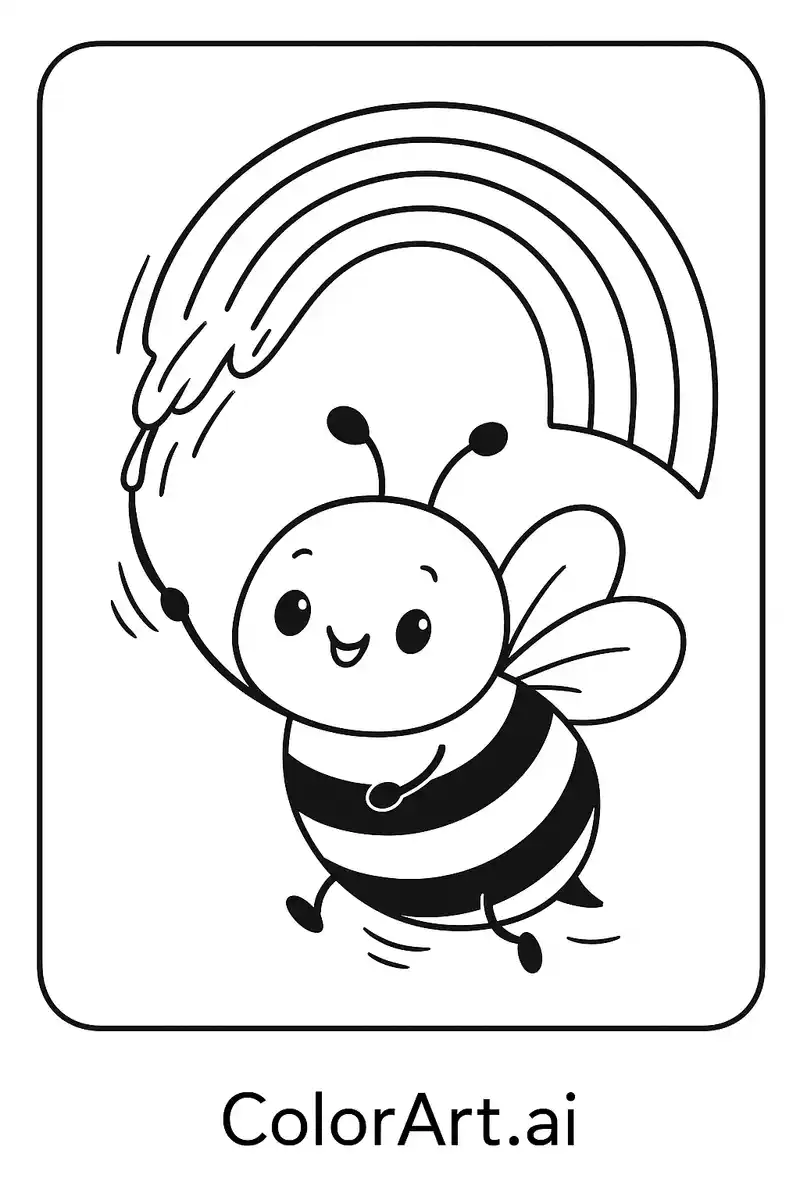 A Joyful Bee Painting a Rainbow Coloring Page