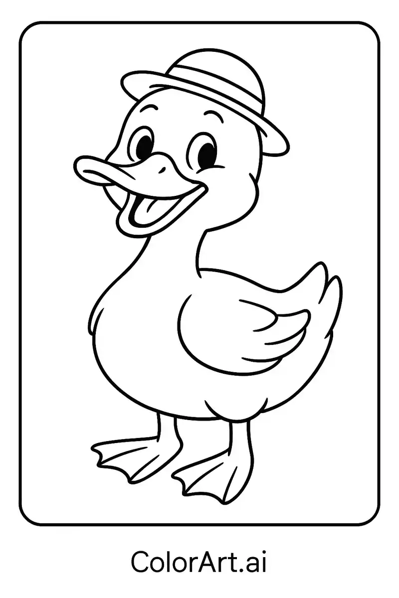 A friendly Duck wearing a bowler hat coloring page