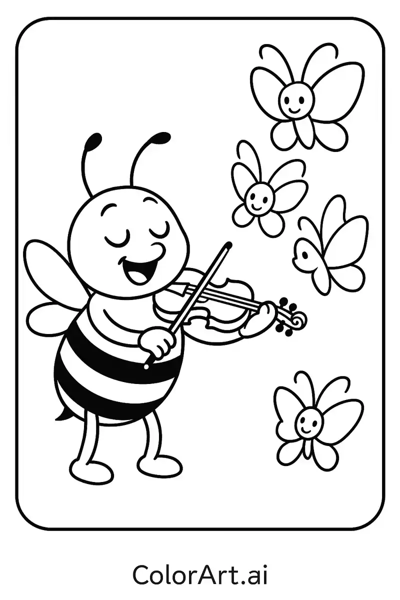 A Bee playing violin Coloring Page