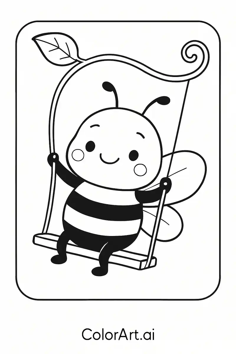 A Preschoolers bee playing Swing Coloring Page
