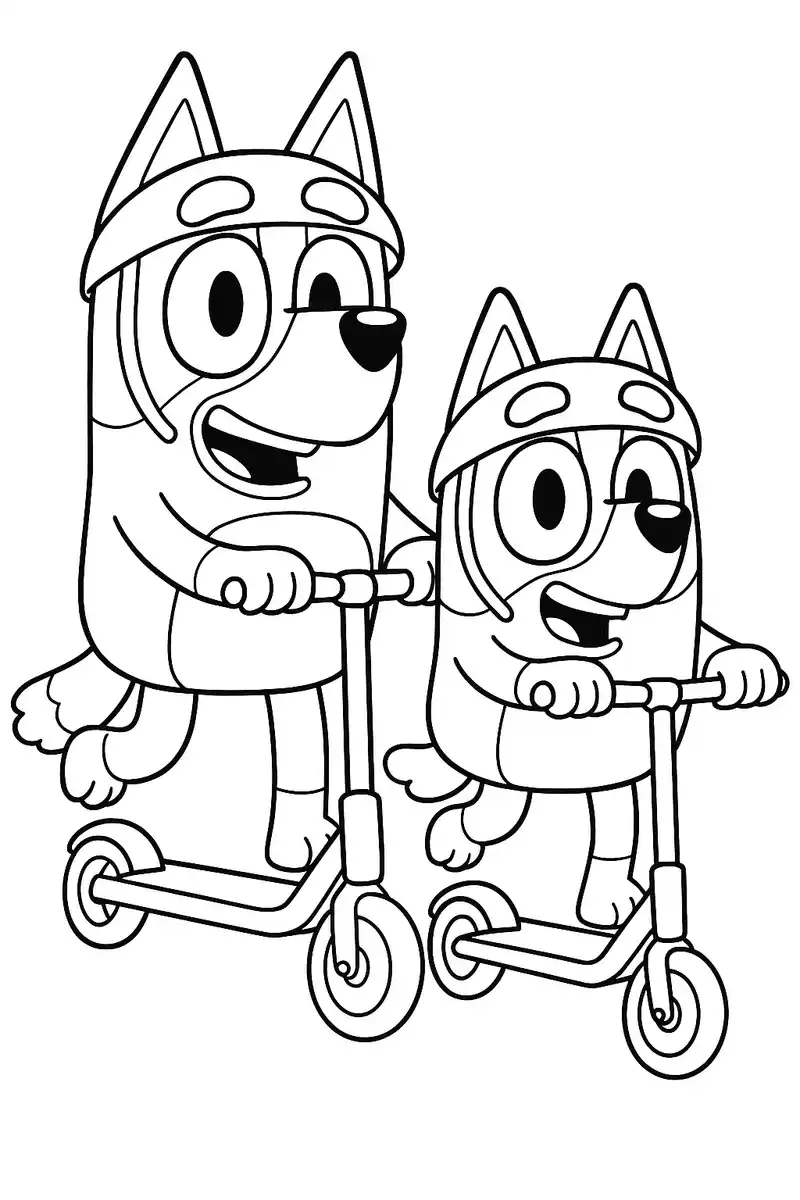 Mastering Colors with Bluey and Bingo Coloring Page