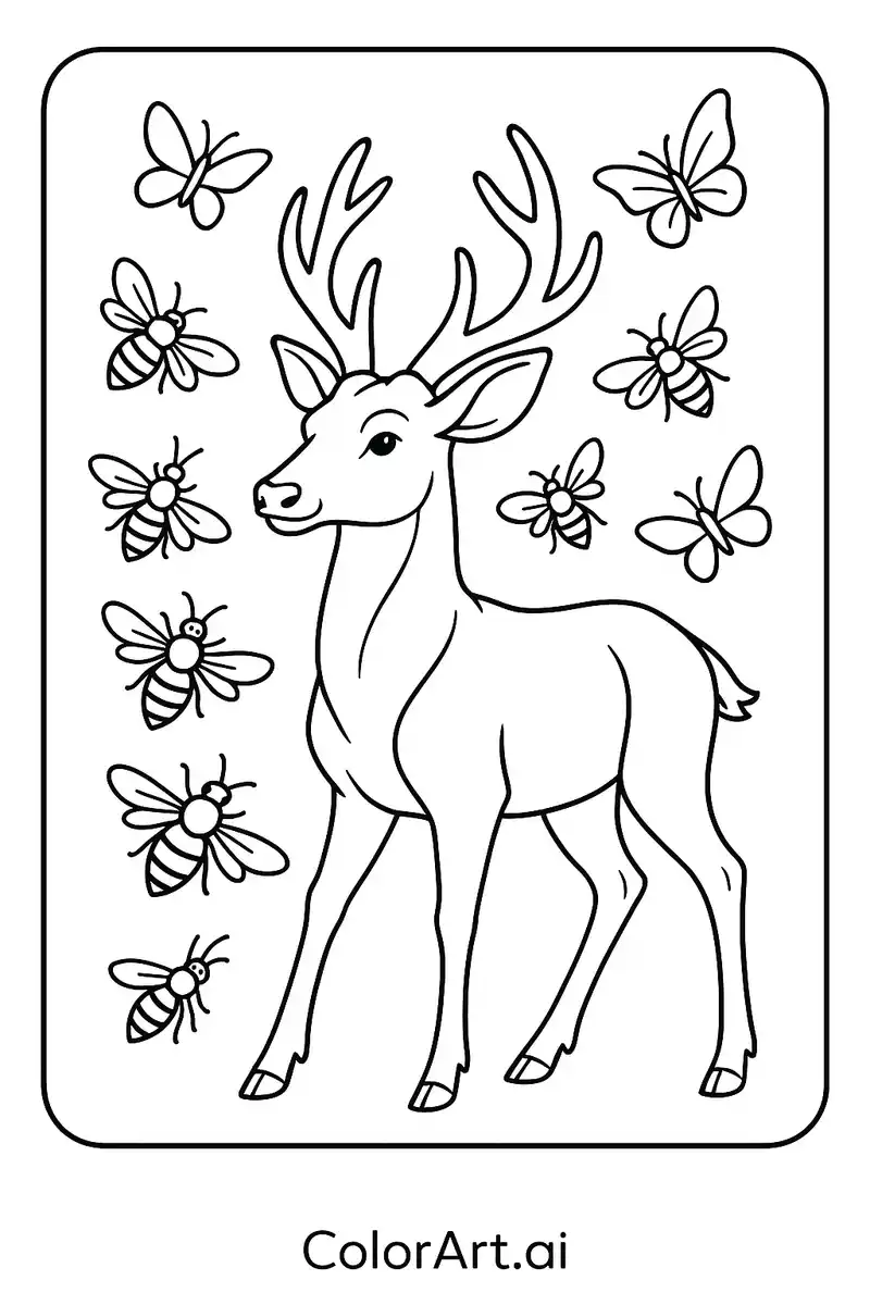 The Majestic Buck and Bees coloring Page