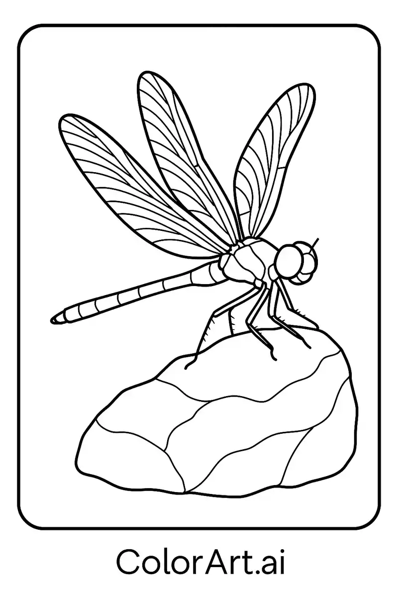 A Dragonfly Bug standing on Rock Coloring Page