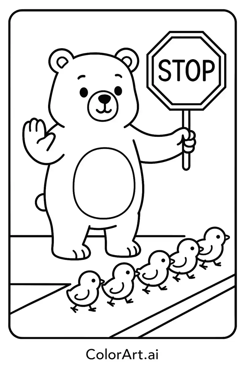 Safety Bear's Adventure: Learning Road Rules Coloring page