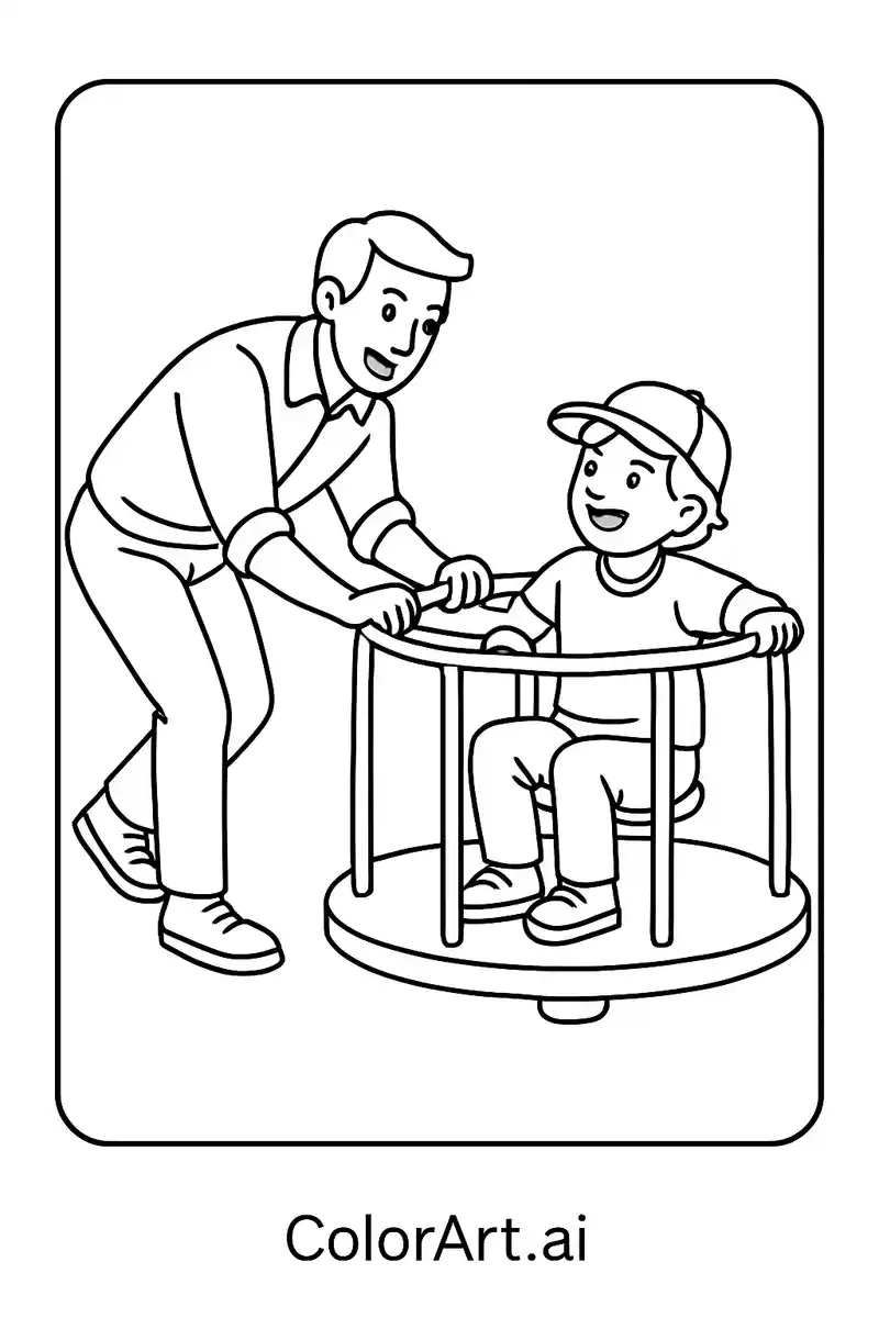 Merry-Go-Round in Father's Day Coloring Page