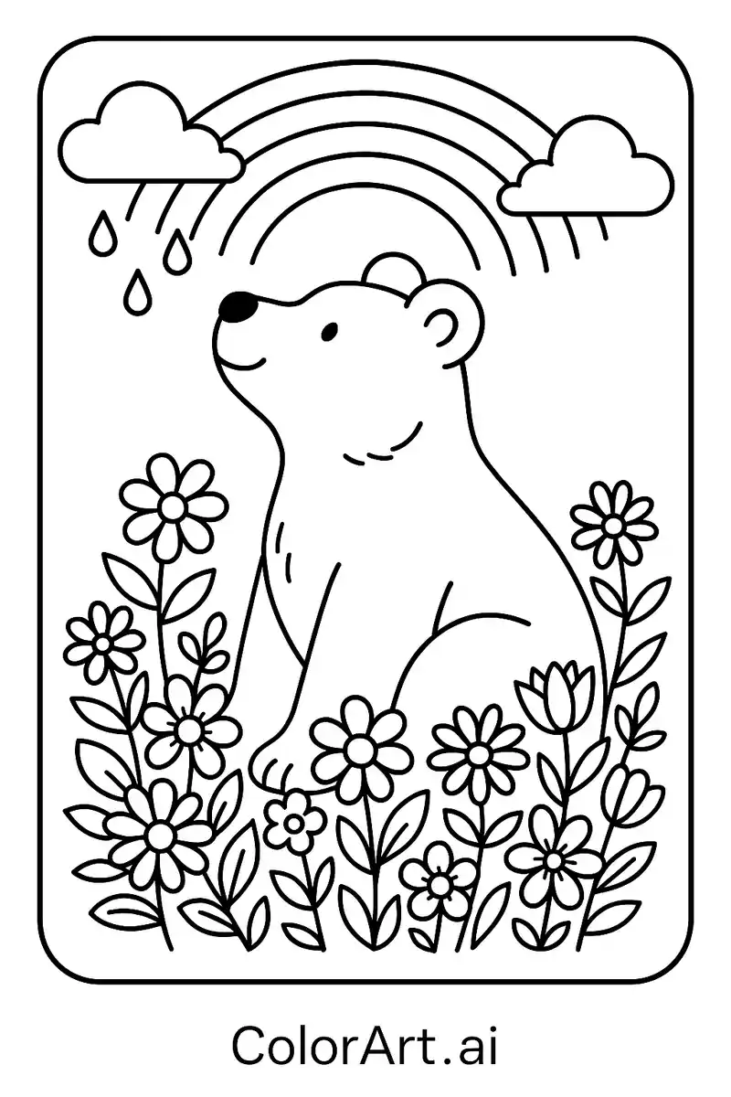 Polar Bear with a Rainbow Coloring Page