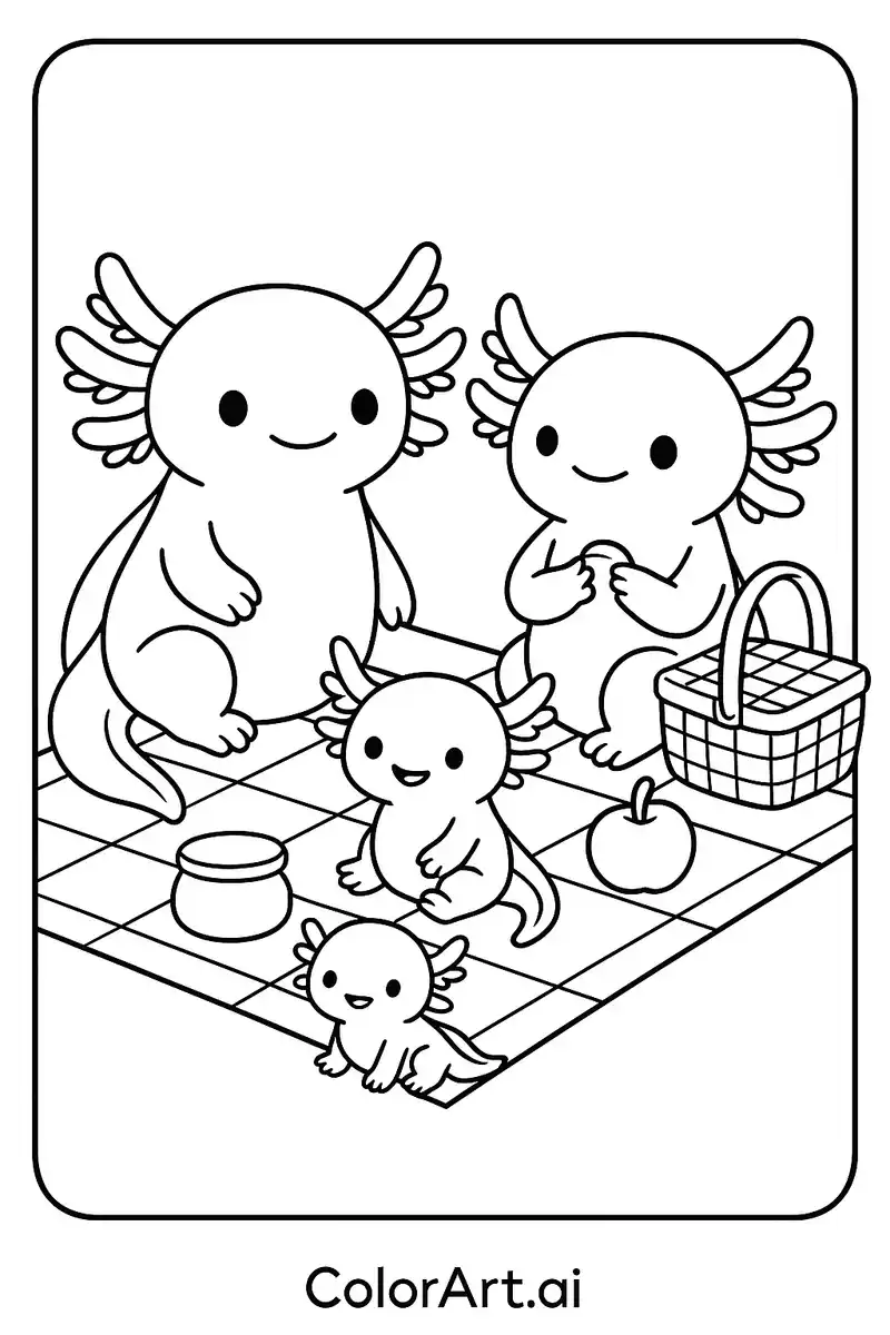 The Adorable Axolotl Family Coloring page