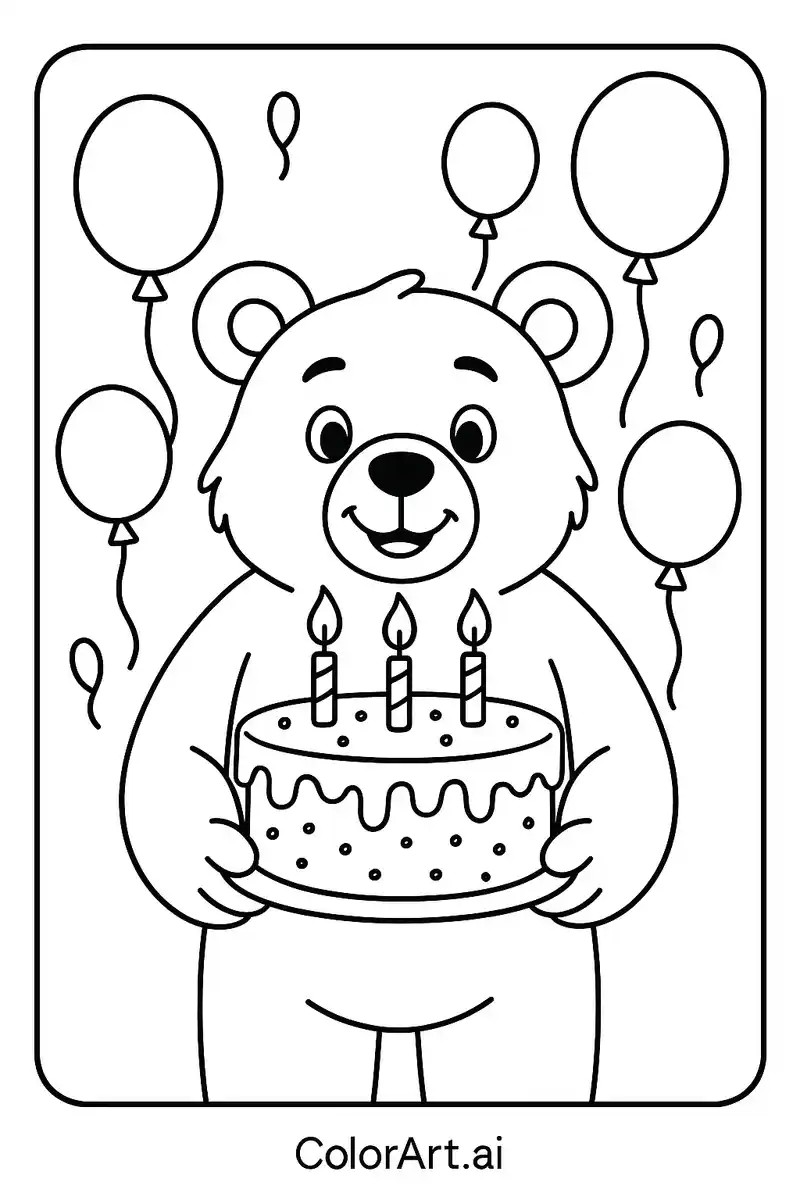 Bear's Birthday Cake Coloring Page