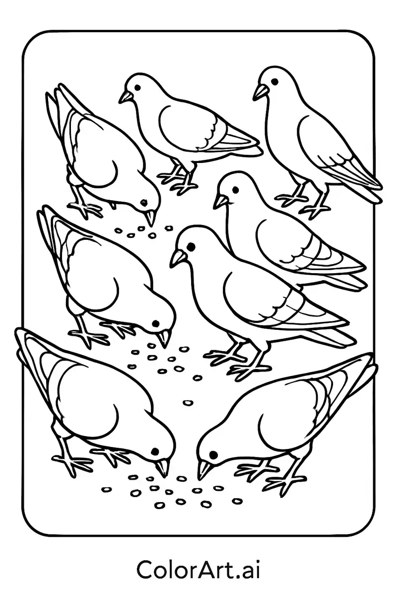 Pigeon eating seeds Coloring Page