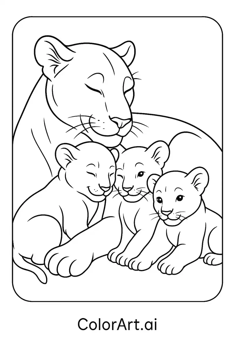 Maternal Bond Lioness with Cubs Coloring page
