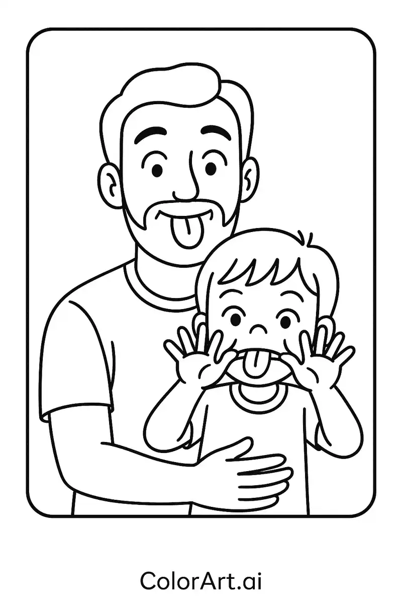 Making Silly Face with Kids in Father's Day Coloring Page