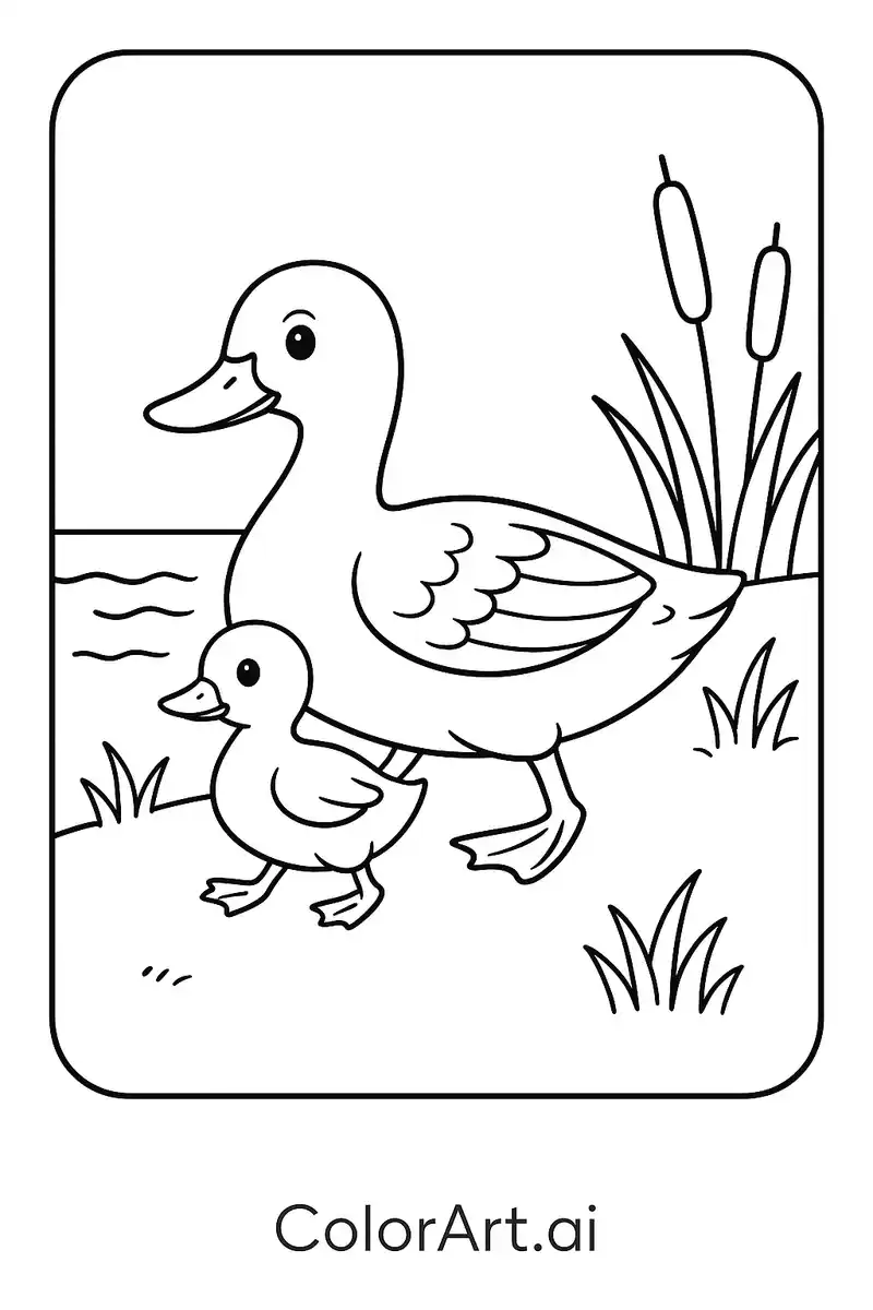Duck and Duckling Coloring Page: A Heartwarming Parent-Child Scene