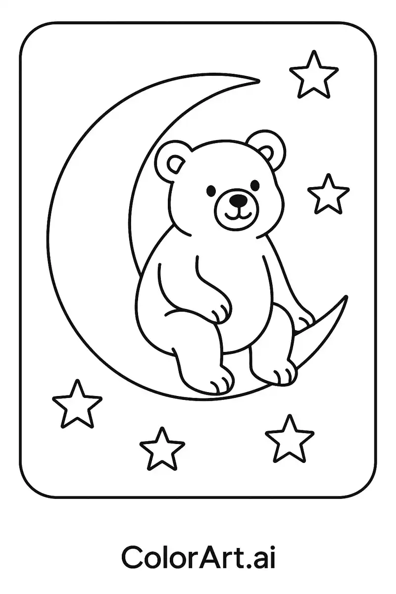 Dreamy Bear Coloring Page Under the Stars