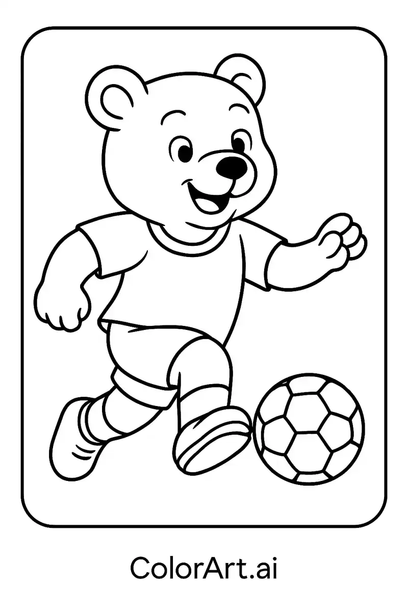 The Joyful Bear Playing Football Coloring Page