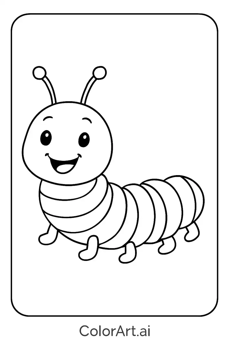 A happy Cute Caterpillar Coloring Page