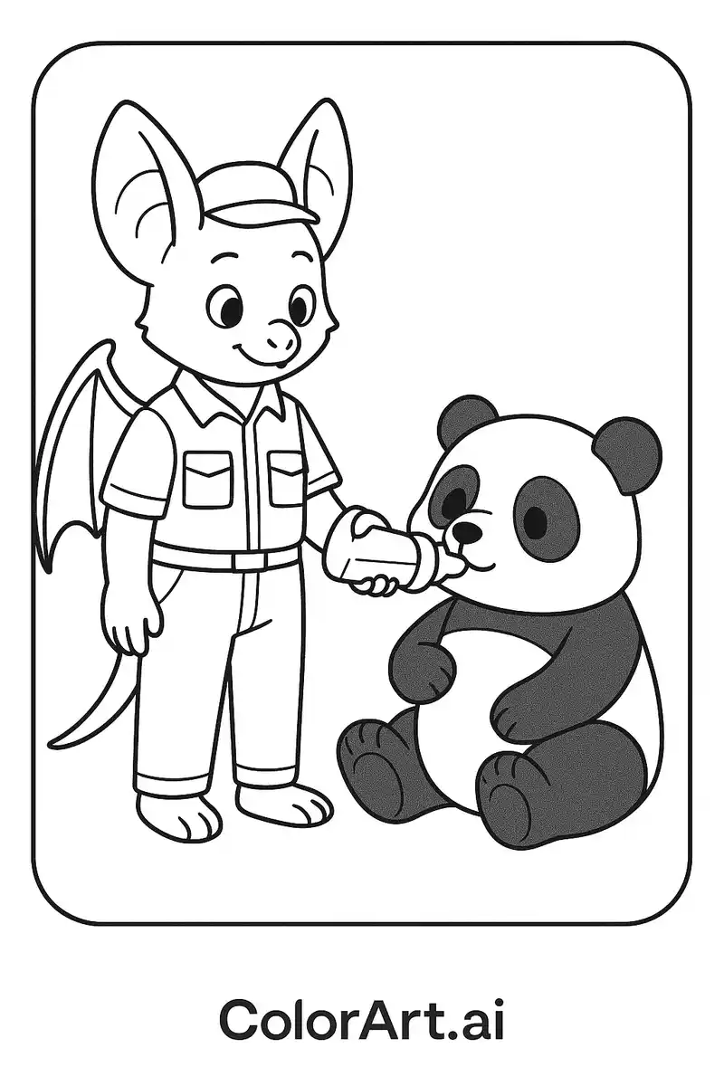 Bat & Panda Friends: A Social Coloring Page
