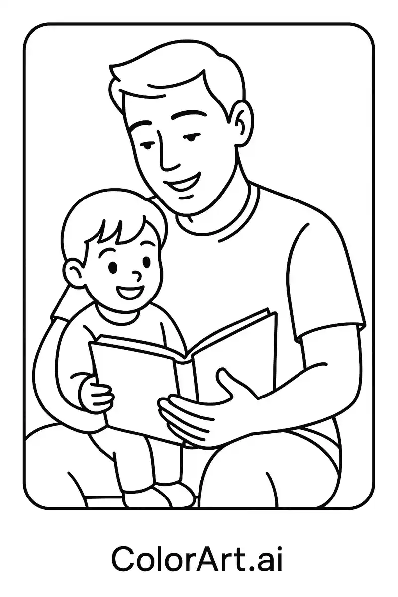 A parent and child reading together in Father's Day Coloring Page