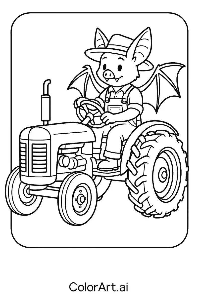 Family Fun and Fine Motor Mastery: The Bat and Tractor Coloring Page